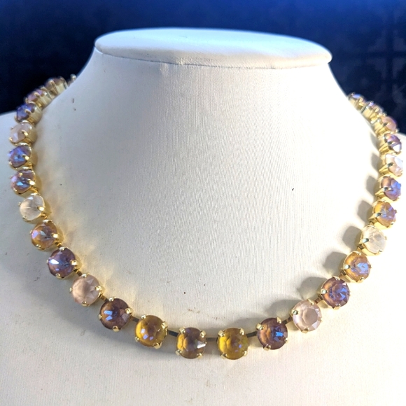 Creamy & Coffee Latte Austrian Crystals in Pastel Tennis Necklace in Gold Plated - Picture 2 of 8